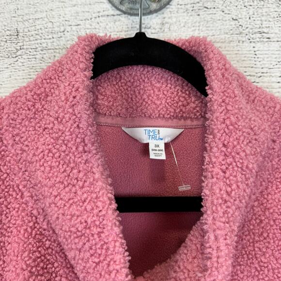 Time & Tru Plus Size Pink Sherpa Textured Waisted Jacket Size 3X - Picture 5 of 9